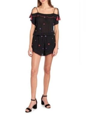 NWT Black Off-Shoulder Star-Print Romper with Tassel Detail